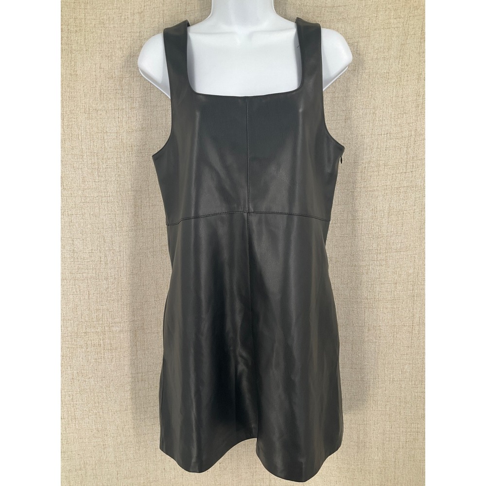 MNG Mini Dress Womens S Black Faux Leather Pinafore‎ Edgy 90s Style Minimalist